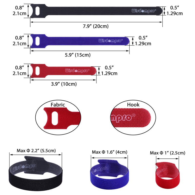 Wisdompro 60 Pack Hook and Loop Straps, Self-gripping Fastening Cord Cable Tie by Wisdompro - Reusable, Durable Functional Tie to Keep Your Home, Office, Workspace from Tangled Messes (4-6-8 Inch, Each 20 Packï¼‰ - Image 4